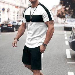 Mens Tracksuits 3D Print Men Cloths Tshirt Suits Ropa De Hombre Color Block ONeck Outdoor Short Sleeve 2 Piece Apparel Fashion Designer 230707