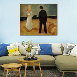 Contemporary Abstract Canvas Art Landscape Two Beings (the Lonely Ones) Edvard Munch Painting Hand Painted