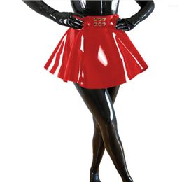 Skirts Gothic Women Sexy Skater Skirt Shiny PVC Leather Pleated High Waist A-line Mini Tennis Kawaii Fashion Vintage S-7XL