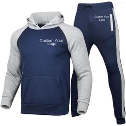 Men's Tracksuits Customizable Autumn And Winter Boys' Colour Blocking Hooded Padded Sweatshirt Suit Fashion Casual Sports