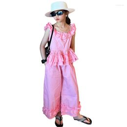 Clothing Sets Fashion Girls Outfits Ruched Vest Pants 2 Piece Casual Kids Clothes Suits Teen Summer Black Pink Streetwear Costumes