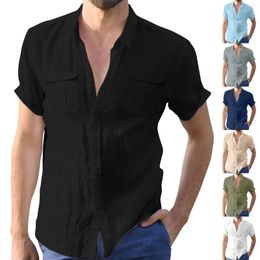 Men's Casual Shirts Vintage For Men Summer Cotton Linen Short Sleeve Shirt Loose Lapel Blouse Handsome