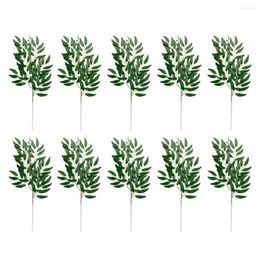 Decorative Flowers 10X Fake Willow Leaf Green Plant Artificial Bouquet Plants Leaves Self-Assembly Craft Table Arrangement Decoration