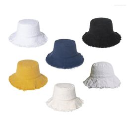 Berets Unisex Frayed Design Bucket Hat Summer Foldable Fisherman Y2k Beggar Style For Shopping Taking Po