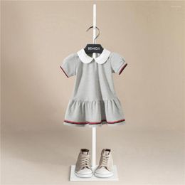 Girl Dresses Summer Leisure Sport College Style 1-7 Years Children Doll Collar Cotton Short Sleeve Dress For Kids Baby Girls