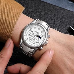 Wristwatches Luxury Fashion Men Watch Three Eye Six Pin Dial For Calendar Sun Moon Rhinestone Men's Relogio Masculino