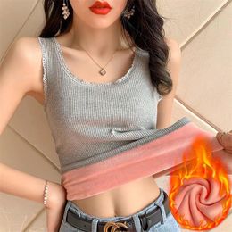 Women's Tanks Plush Thicken Fluff Women & Camis Autumn Winter Warm Solid Colour Tops Tees Clothing Comes With A Chest Pad B3200