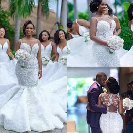 African Mermaid Wedding Dresses Plus Size Appliques Beads Sleeveless Bridal Gowns Country Wedding Dress Custom Made