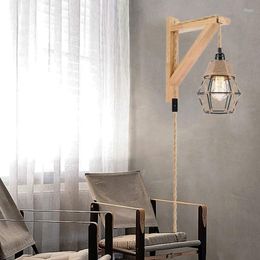 Wall Lamp American Rural Style Solid Wood Rope Industrial Cross Border E-commerce