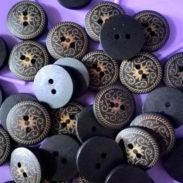 Wooden Buttons 18mm vintage coffee carving 2 holes for handmade Gift Box Scrapbooking Crafts Party Decoration DIY Sewing draw210H