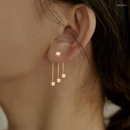 Dangle Earrings Minimalist Long Tassel Earring For Women Gold Color Metal Small Cube Geometric Beads Ear Rings Temperament Jewelry KAE378