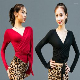 Stage Wear Long Sleeve Bandage Latin Dance Tops Women Standard Dances Woman Clothes Slim Fit Clothing Girl Competition Solid Colour T-shirt