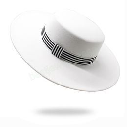 Autumn Winter Wide brim 9.5cm Woollen jazz hat ladies fedora hat spring and summer new elegant retro Panama hat wedding caps