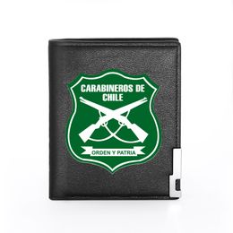 High Quality Carabineros De Chile Badge Cover Men Women Leather Wallet Billfold Slim Credit Card/ID Holders Inserts Short Purses