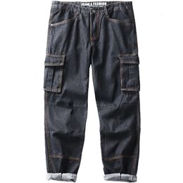 Men's Jeans Idopy Men's Cargo Hip Hop Street Style Loose Fit Multi Pockets Plus Size Denim Pants Trousers For Hipster 2942 230707