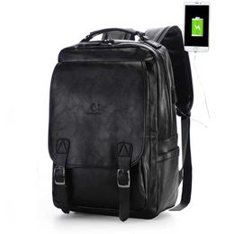 Backpack Pu Leather Black Leisure Solid Color Backpack Men s Fashion Trend Schoolbag College Student Woman 230708