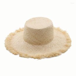 Wide Brim Hats X251 Lafite Grass Rough Big Straw Hat Outdoor Sunscreen Flat Top Beach Sun Cap