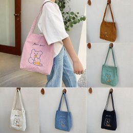 Evening Bags Large-Capacity Shopper Embroidery Storage Tote Handbags Corduroy Bag Casual Bear Shoulder