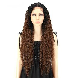 Synthetic Wigs Lace Wig Synthetic 30 Inch Super Long Kinky Curly Hair Ombre Blonde Loose Deep Wave s Heat Resistant Fibre 230227