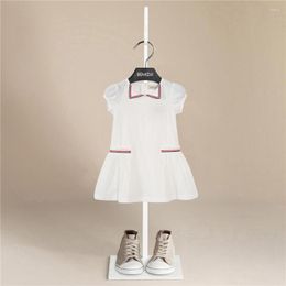 Girl Dresses Summer Cool Korean Version Of Girls' Dress Short Sleeve Baby Navy Collar White Children's Cotton Princess