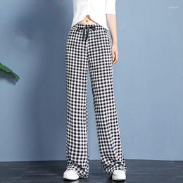 Women's Pants Casual Plaid Women High Waist Wide Leg Trousers Spring Summer Korean Fashion Streetwear All-match Straight 3XL