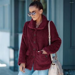 Women's Fur Women Teddy Coat Faux Sherpa Fleece Fluffy Cardigan Vintage Lapel Jacket High Quality Winter Warm