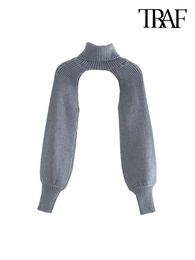 Sweaters Traf Women Fashion Arm Warmers Knitted Sweater Vintage Turtleneck Long Sleeve Female Pullovers Chic Tops