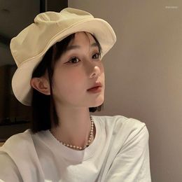 Berets Spring 2023 Large Brim Black Octagonal Hat For Women Korean Fashion Blue Painter White Sboy Caps Arrival Y2k Charm