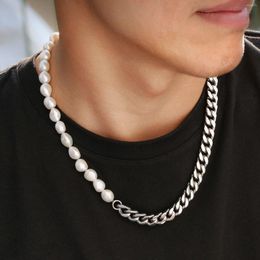 Chains 2023 Fsahion Imitation Pearls Necklaces For Women Simple Geometirc Metal Cuban Chain Man Choker Necklace Collar Hombre Jewellery