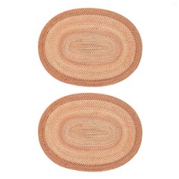 Table Mats 2X Oval Rattan Placemat Natural Hand-Woven Tea Ceremony Accessories Suitable For Dining Room Kitchen Living