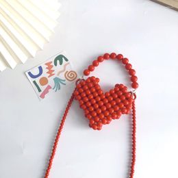 Evening Bags Summer Red Love Beaded Bag Fashion Simple Peach Heart Design Crossbody For Woman Cute Mini Lipstick Wallet 2023 Handbag