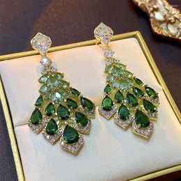 Dangle Earrings 1 Pair High-class Women Temperament Faux Green Crystal Rhinestone Embedded Decorative