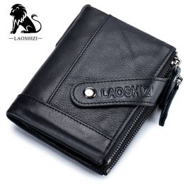 100% Genuine Leather Men's Wallet short Cowhide leather Man zipper Purse Brand Male Credit Wallet with Coin with pocket