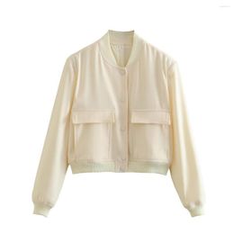 Women's Jackets White Cropped Jacket Women Long Sleeves Big Pockets Chic Lady High Street Casual Coats Top Female 2023