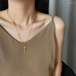 Chains Fashion Cross Pendant Necklace On Neck Chain Layered Women's Jewelry Accessories For Girls Clothing Gifts Aesthetic