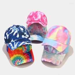 Ball Caps Tie Dye Multi-color Baseball Cap Pure Cotton Fashion 3D Printed All-match Women's Outdoor Travel Graffiti Curved Visor