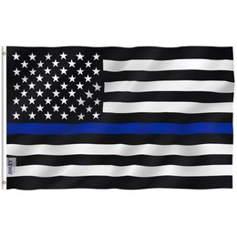 Banner Flags Anley 3x5 Foot Thin Blue Line USA Flag - Honouring Law Enforcement Officers Flags Polyester 230707