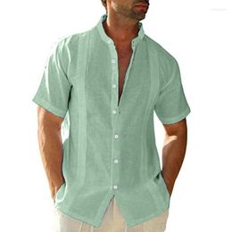 Men's Casual Shirts Leisure Mens Cotton Linen Oversized Loose Solid Short Sleeve Buttoned Shirt Spring Summer Fashion Turn-down Collar Tops