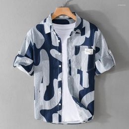 Men's Casual Shirts MM Men Summer Rint Shirt Loose Style Tops High Quality Versatile Quarter Sleeves 2023