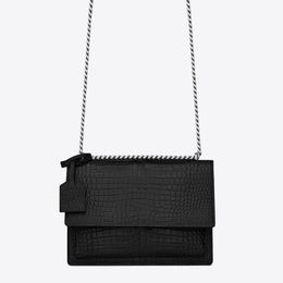 Fashion Crossbody Bag Outdoor Women's Bag with Crocodile Pattern Design Metal Logo Chain Cowhide Shoulder Bag