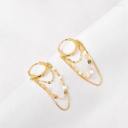 Hoop Earrings Charm Female White Crystal Yellow Gold Colour Chain For Women Luxury Wedding Tassels Jewellery