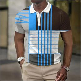Men's Polos Mens Short Sleeves 3d Allover Print Polo Shirt Geometric Patterns Summer Shortsleeved Clothing Street Leisure Tops 230707