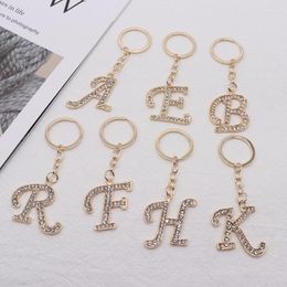 Keychains Gold Color Shining Rhinestone Letter Metal Key Chains Simple Fashion Geometric Ornament Keychain Bag Accessories Gift