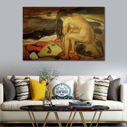 Colourful Abstract Art Female Nude on The Beach Edvard Munch Painting Modern Living Room Decor Large