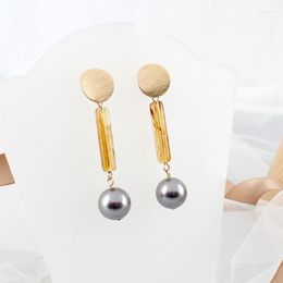 Dangle Earrings Vintage Grey Artificial Pearl Drop For Women Fashion Clear Yellow Crystal Jewellery Accessory