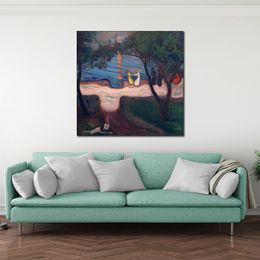 Modern Abstract Canvas Art Dancing on A Shore Edvard Munch Handmade Oil Painting Contemporary Wall Decor