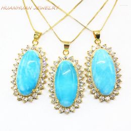 Pendant Necklaces Arrival Blue Natural Stone Lucky Amulet Chain For Women Necklace & Pendants 24x42mm Chalcedony Jades Jewellery B3312