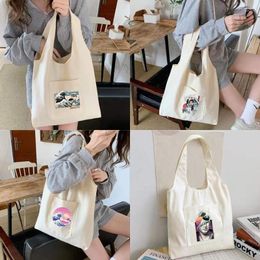 Shopping Bags Wave Print Women Canvas Vest Shoulder Bag Eco Students Book Fashion Handbags High Capacity Tote Of 2023