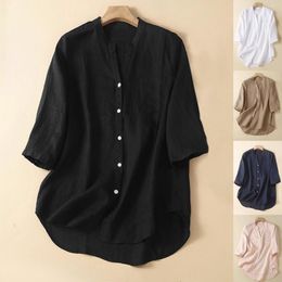 Women's Blouses Fashion V Neck Half Sleeve Spring Shirts Women Loose Big Size Button Up Solid Colour Casual Cardigan Tops Elegant Female