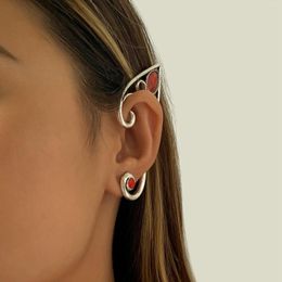 Backs Earrings Retro Red Outline Ear Hanging Clip Dark Elf Cos Hollow Without Hole Night Female Accessories Pendientes